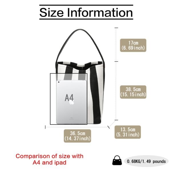 USA MCLAREN LLC Fabric Large Bucket Shoulder Bag for Women Hobo Tote Canvas Striped Design with Inner Bag - Image 3