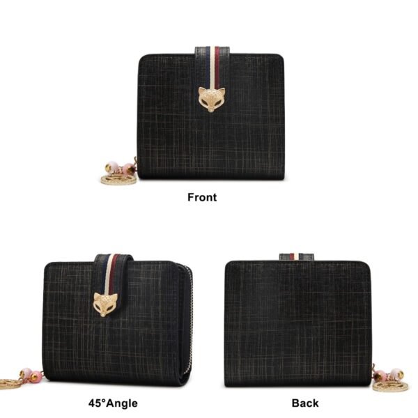 USA MCLAREN LLC Women's Wallets Cow Leather Small Bifold Wallets Credit Card Holders Stylish Zip Around Gift Box(Black) - Image 3