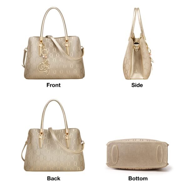 USA MCLAREN LLC Top-Handle Satchel Handbags for Women Chain Patterns Cow Leather Magnetic Zipper Closure With Crossbody Strap - Image 4