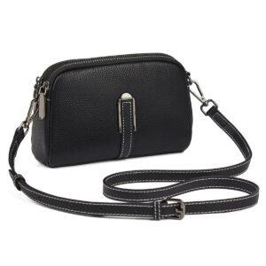 FOXLOVER Small genuine leather Crossbody Bags for Women Multi-Compartments Zipper Closure Purses Litchi Grain