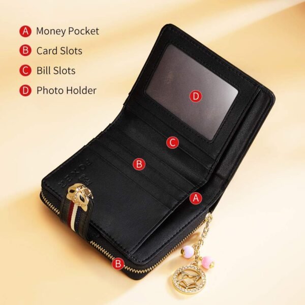 USA MCLAREN LLC Women's Wallets Cow Leather Small Bifold Wallets Credit Card Holders Stylish Zip Around Gift Box(Black) - Image 4