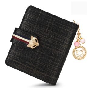 USA MCLAREN LLC Women's Wallets Cow Leather Small Bifold Wallets Credit Card Holders Stylish Zip Around Gift Box(Black)