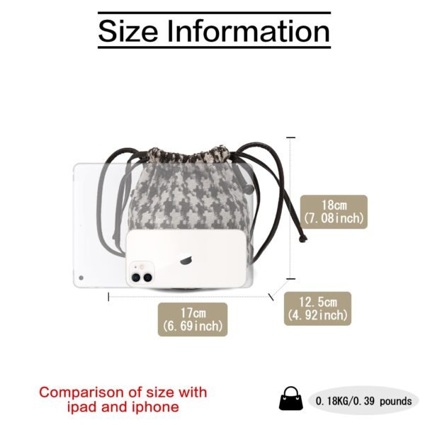 USA MCLAREN LLC Houndstooth Fabric Bucket Crossbody Bags for Women Mini Size Drawstring Closure - Image 3