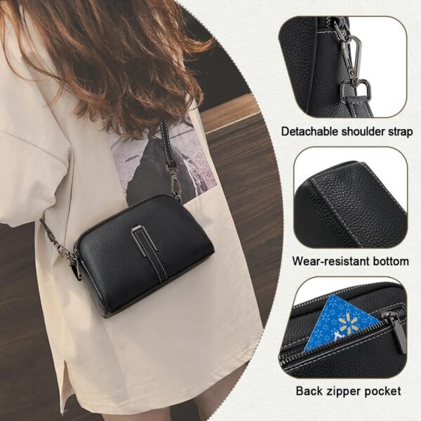 FOXLOVER Small genuine leather Crossbody Bags for Women Multi-Compartments Zipper Closure Purses Litchi Grain - Image 4