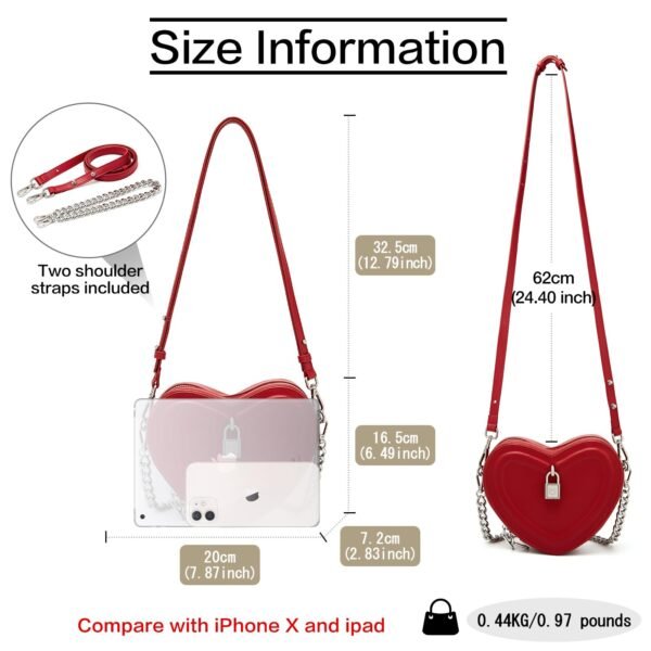 USA MCLAREN LLC Split Cow Leather Shoulder Bag for Women Chain Crossbody Bag Purse Fashion Heart-Shaped Handbag Mini Bag - Image 3