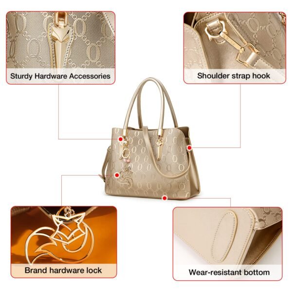USA MCLAREN LLC Top-Handle Satchel Handbags for Women Chain Patterns Cow Leather Magnetic Zipper Closure With Crossbody Strap - Image 6