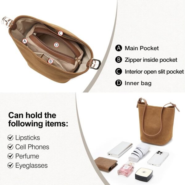 USA MCLAREN LLC Suede Hobo Bucket Bags for Women Trendy Shoulder Top-Handle Handbag with Inner Bag - Image 6