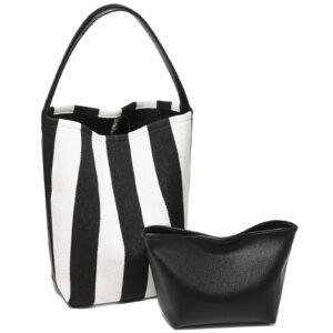 USA MCLAREN LLC Fabric Large Bucket Shoulder Bag for Women Hobo Tote Canvas Striped Design with Inner Bag