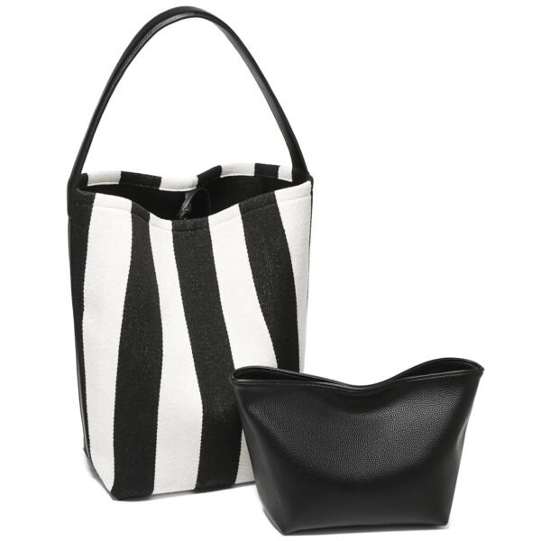 USA MCLAREN LLC Fabric Large Bucket Shoulder Bag for Women Hobo Tote Canvas Striped Design with Inner Bag
