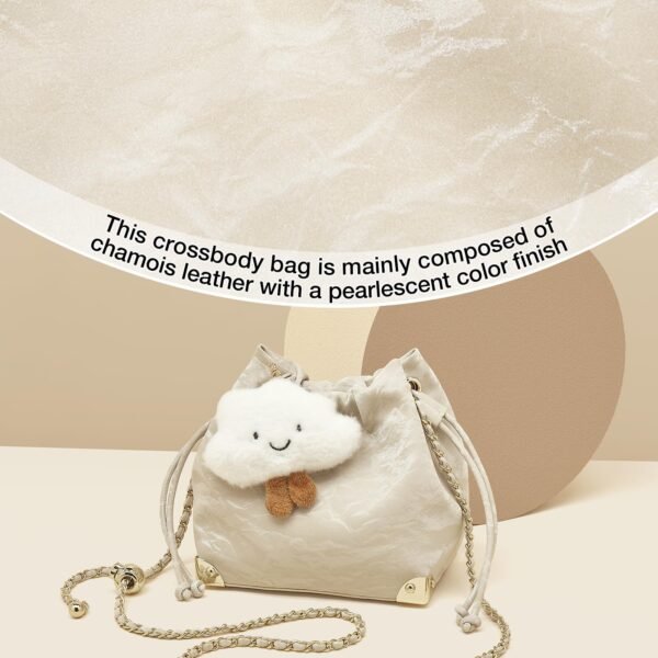 USA MCLAREN LLC Chamois Crossbody bags for women Small Bucket Velvet Fabric Soft Leather Purses Design Pearlescent Chain Straps - Image 5
