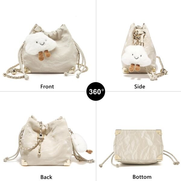 USA MCLAREN LLC Chamois Crossbody bags for women Small Bucket Velvet Fabric Soft Leather Purses Design Pearlescent Chain Straps - Image 2