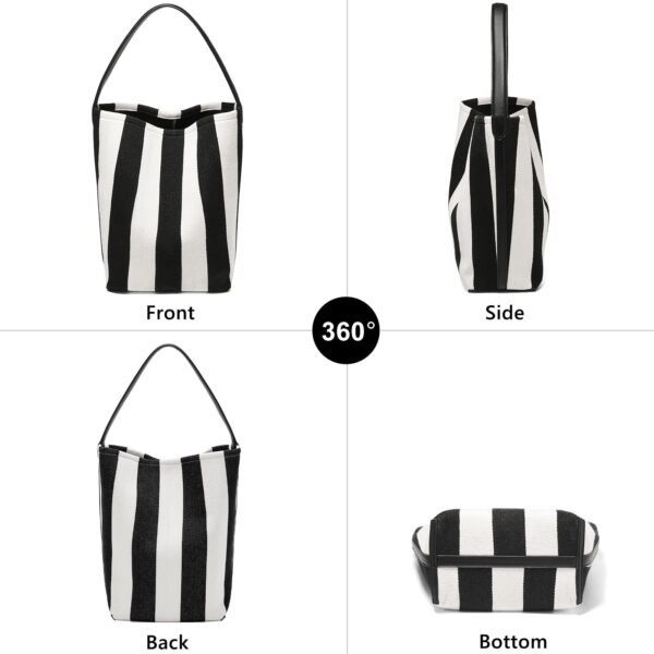 USA MCLAREN LLC Fabric Large Bucket Shoulder Bag for Women Hobo Tote Canvas Striped Design with Inner Bag - Image 2