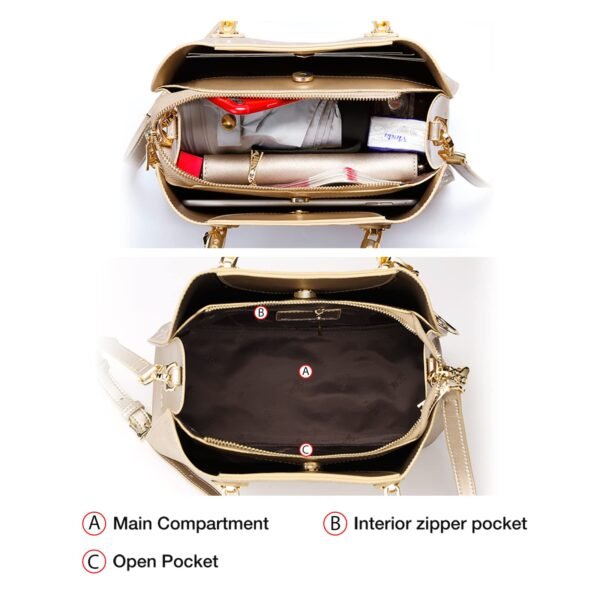 USA MCLAREN LLC Top-Handle Satchel Handbags for Women Chain Patterns Cow Leather Magnetic Zipper Closure With Crossbody Strap - Image 5