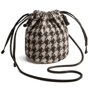 USA MCLAREN LLC Houndstooth Fabric Bucket Crossbody Bags for Women Mini Size Drawstring Closure