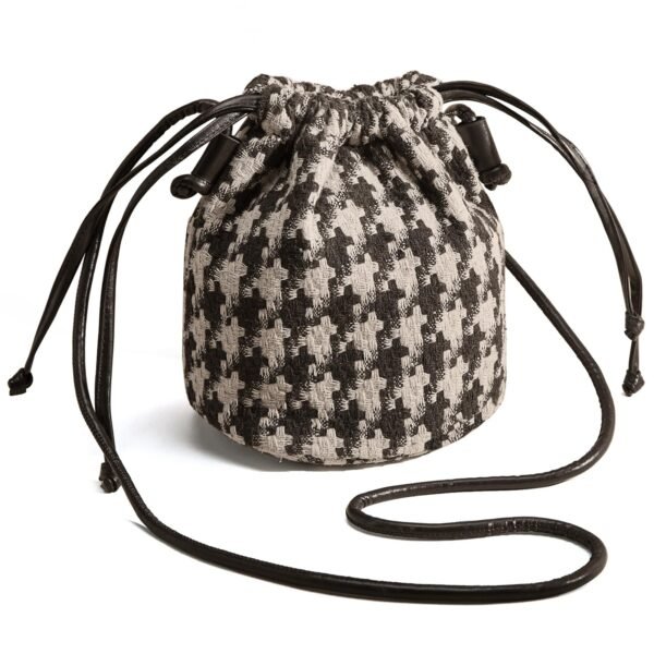USA MCLAREN LLC Houndstooth Fabric Bucket Crossbody Bags for Women Mini Size Drawstring Closure