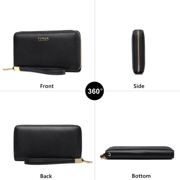 USA MCLAREN LLC Litchi Grain Leather Wallets for Women Large Wristlet Purses Billfolds RFID Card Cases Money Organizers Zipper Closure Coin Pocket(Litchi Grain-Black) - Image 2
