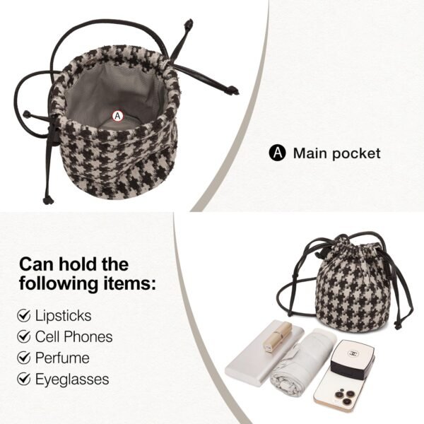 USA MCLAREN LLC Houndstooth Fabric Bucket Crossbody Bags for Women Mini Size Drawstring Closure - Image 6