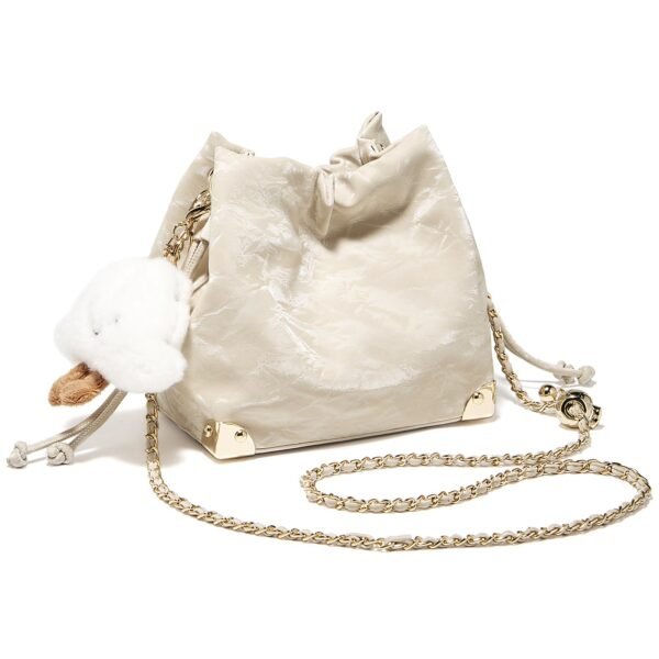 USA MCLAREN LLC Chamois Crossbody bags for women Small Bucket Velvet Fabric Soft Leather Purses Design Pearlescent Chain Straps