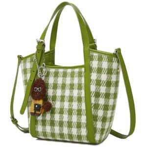 USA MCLAREN LLC Checkered Fabric Top-Handle Handbags for Women Small Bucket Basket Crossbody Purse with Doll