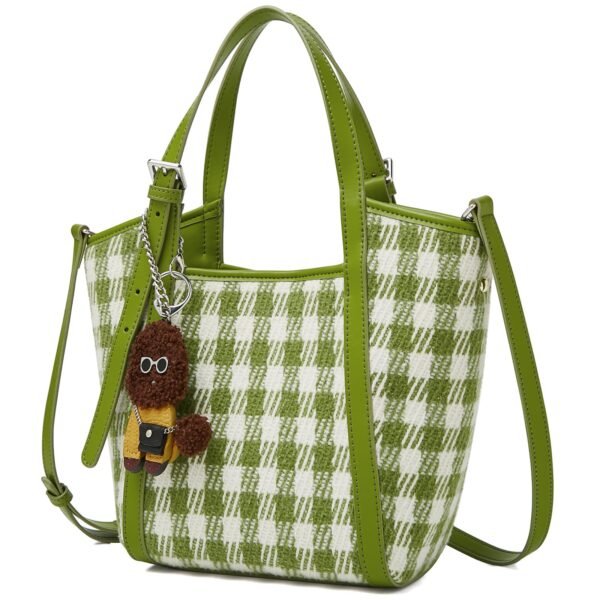 USA MCLAREN LLC Checkered Fabric Top-Handle Handbags for Women Small Bucket Basket Crossbody Purse with Doll