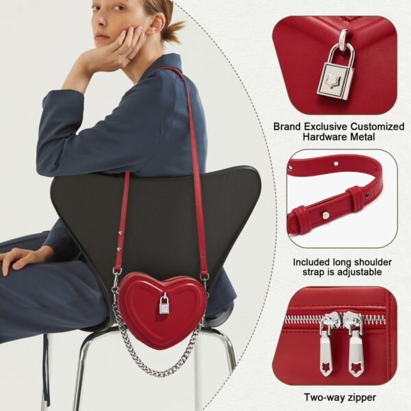 USA MCLAREN LLC Split Cow Leather Shoulder Bag for Women Chain Crossbody Bag Purse Fashion Heart-Shaped Handbag Mini Bag - Image 4