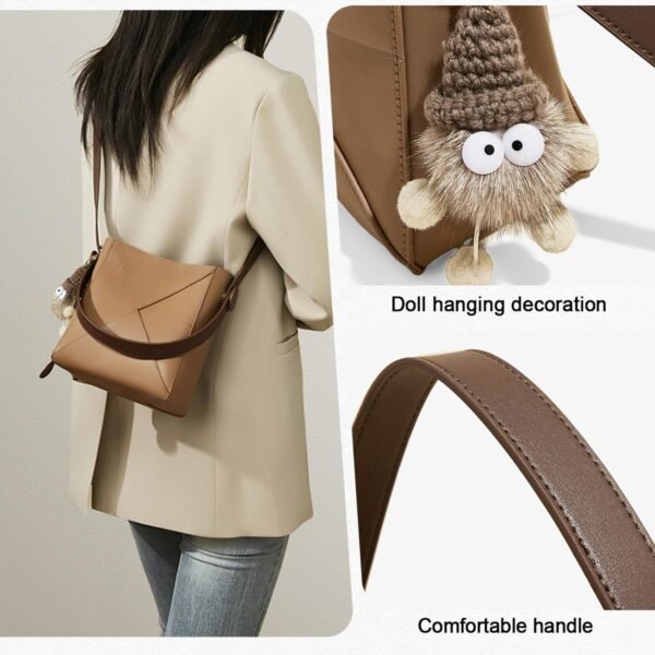 USA MCLAREN LLC Cowhide Bucket Top-Handle Handbags for Women Crossbody Purse with Doll - Image 4