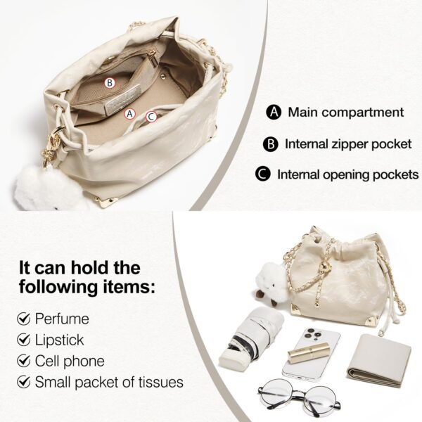 USA MCLAREN LLC Chamois Crossbody bags for women Small Bucket Velvet Fabric Soft Leather Purses Design Pearlescent Chain Straps - Image 6