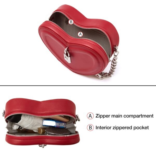 USA MCLAREN LLC Split Cow Leather Shoulder Bag for Women Chain Crossbody Bag Purse Fashion Heart-Shaped Handbag Mini Bag - Image 6