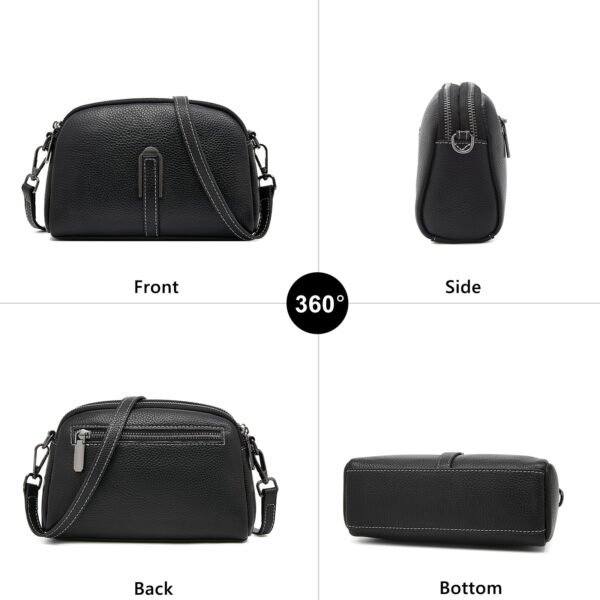 FOXLOVER Small genuine leather Crossbody Bags for Women Multi-Compartments Zipper Closure Purses Litchi Grain - Image 2