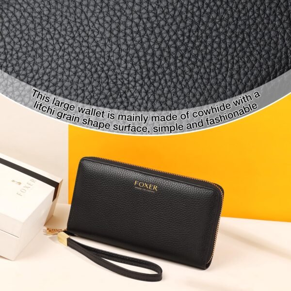 USA MCLAREN LLC Litchi Grain Leather Wallets for Women Large Wristlet Purses Billfolds RFID Card Cases Money Organizers Zipper Closure Coin Pocket(Litchi Grain-Black) - Image 5