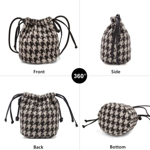 USA MCLAREN LLC Houndstooth Fabric Bucket Crossbody Bags for Women Mini Size Drawstring Closure - Image 2