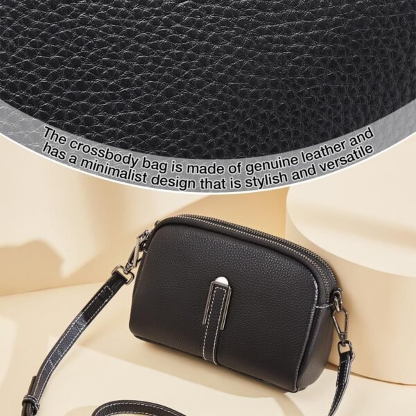 FOXLOVER Small genuine leather Crossbody Bags for Women Multi-Compartments Zipper Closure Purses Litchi Grain - Image 5