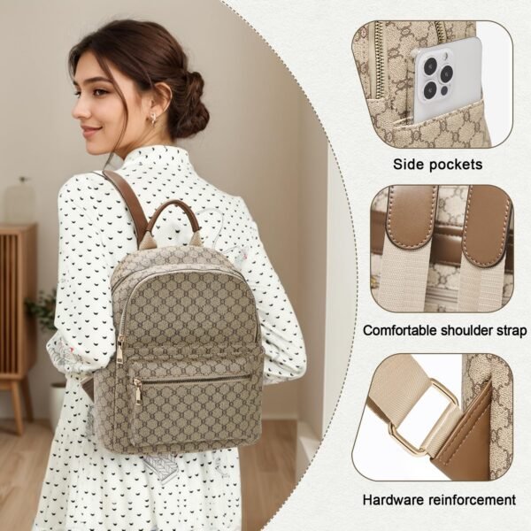USA MCLAREN LLC PVC Leather Fashion Backpack Purse for Women Medium Size Multi-Compartment Trendy Zipper Closure(Traffic grey) - Image 4