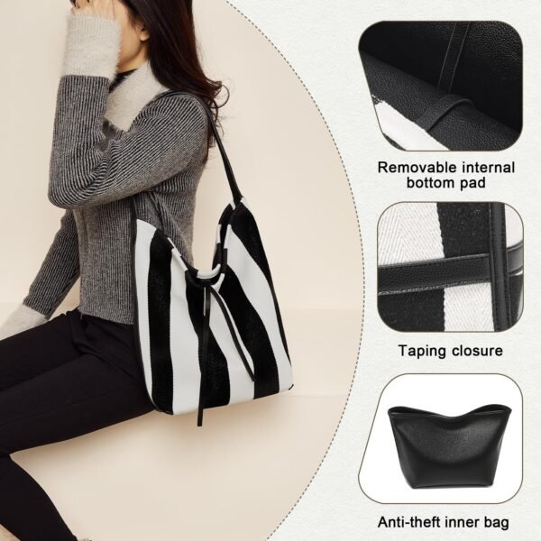 USA MCLAREN LLC Fabric Large Bucket Shoulder Bag for Women Hobo Tote Canvas Striped Design with Inner Bag - Image 4