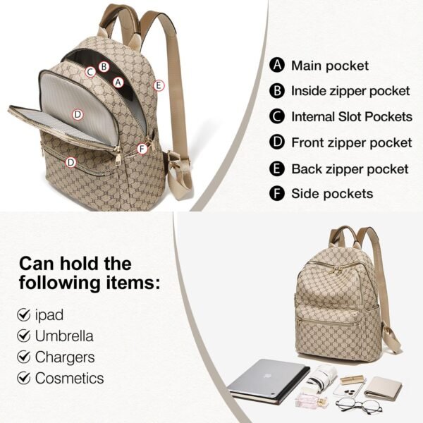 USA MCLAREN LLC PVC Leather Fashion Backpack Purse for Women Medium Size Multi-Compartment Trendy Zipper Closure(Traffic grey) - Image 6