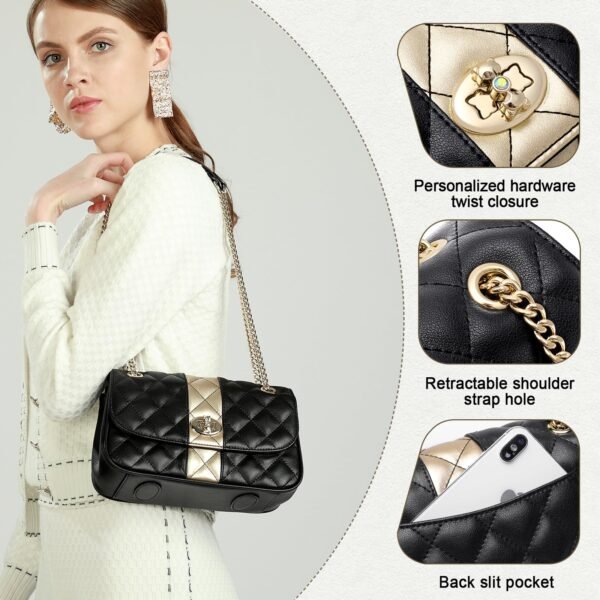 USA MCLAREN LLC Quilted Flap Crossbody Bags for Women Leather Shoulder Purse Medium Size Twist Lock - Image 4
