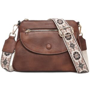 USA MCLAREN LLC Crossbody Bags for Women Triple Zip Trendy Vegan Leather Shoulder Purses with Colored Shoulder Strap