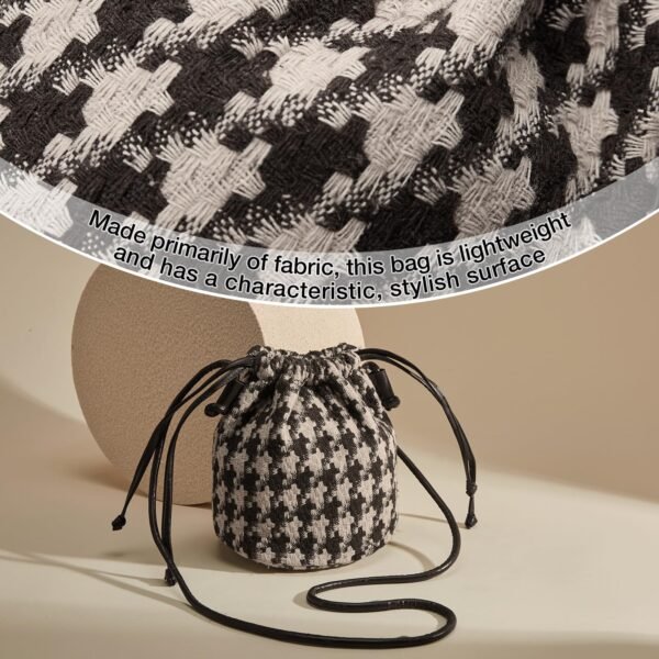 USA MCLAREN LLC Houndstooth Fabric Bucket Crossbody Bags for Women Mini Size Drawstring Closure - Image 5